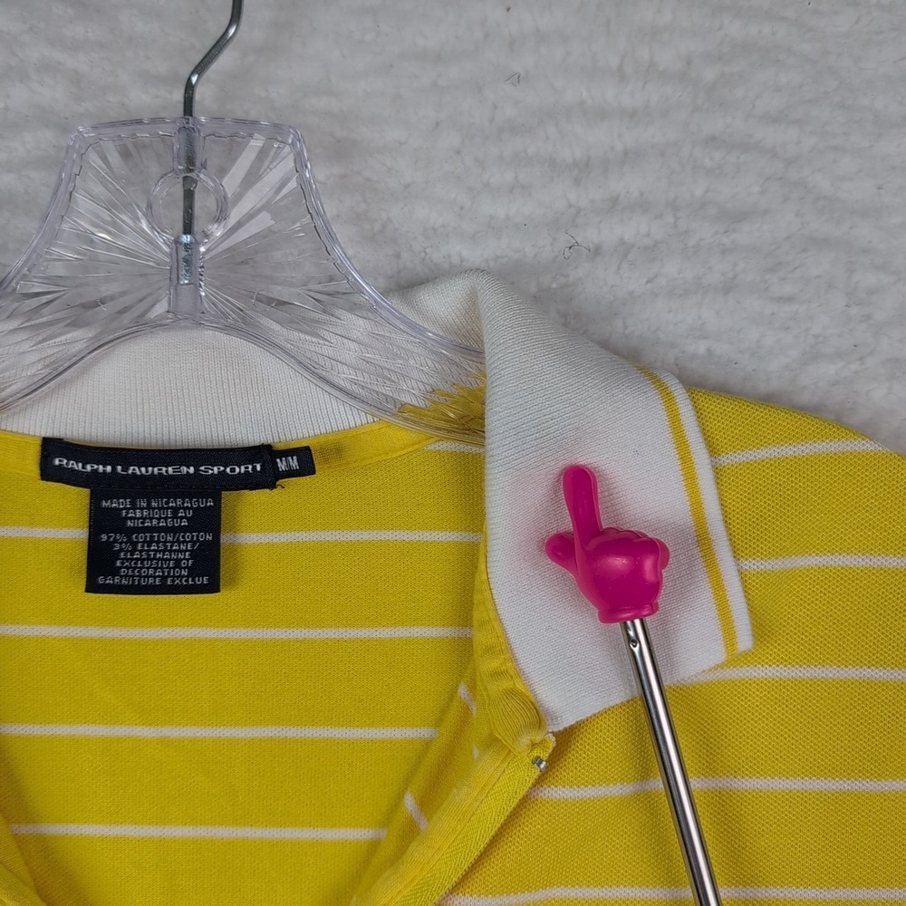 Ralph Lauren Sport Polo Shirt Women's Medium 1/4 Zip Yellow Striped Big Pony - Picture 3 of 8